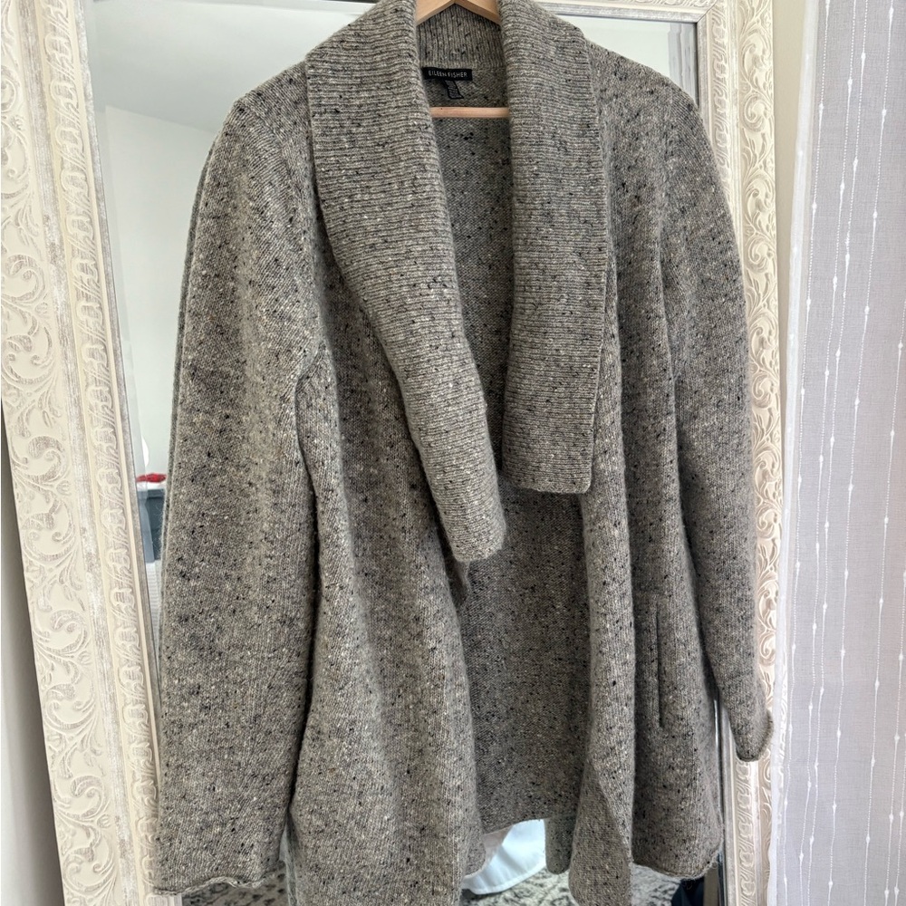 Eileen Fisher Grey Marled Laine & Mohair Cardigan